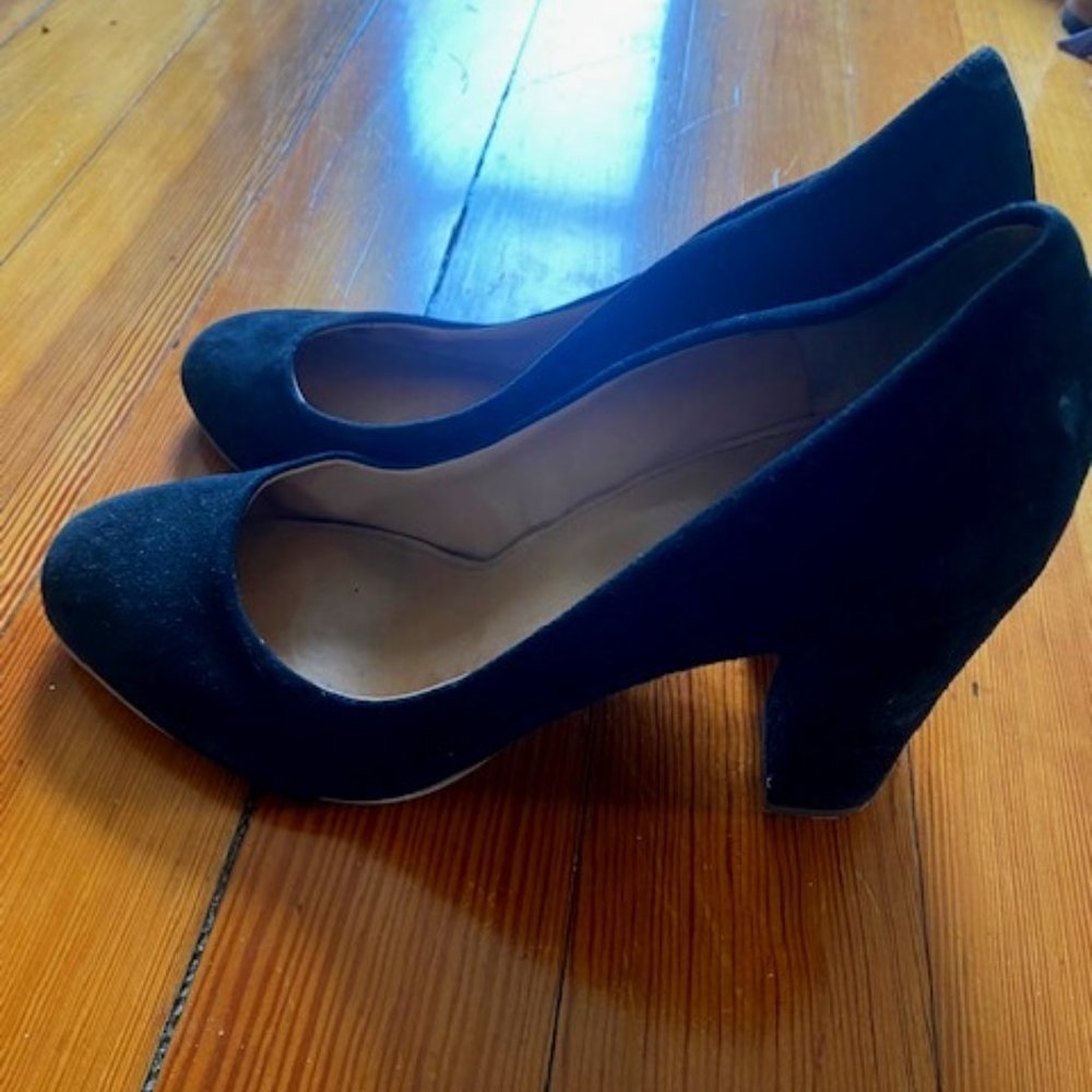 J. Crew Etta Black Suede Block Heel Pumps 9.5"